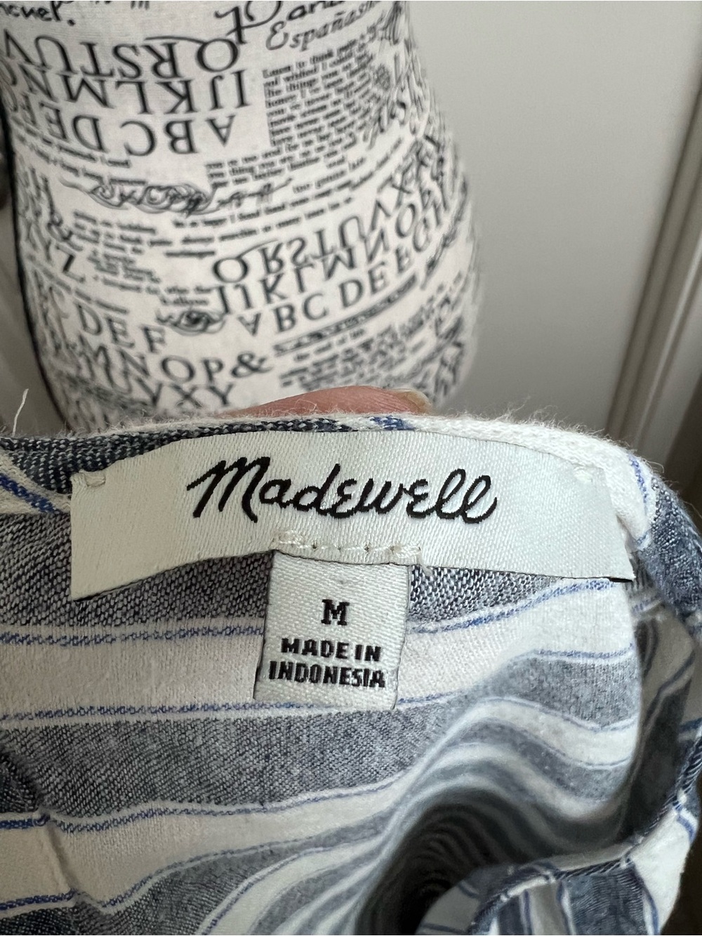 Madewell Linen Blend Striped Shift Dress Pockets Blue White Medium - Picture 7 of 8